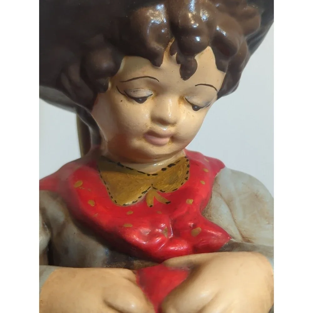 (2) Vintage Large 2' Tall Hand Painted Ceramic Table Lamp Boy With Puppies